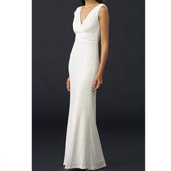 NWT Badgley Mischka Belle Bridal Gown Formal Wedding Dress White Sequins 6 NEW - Picture 2 of 16